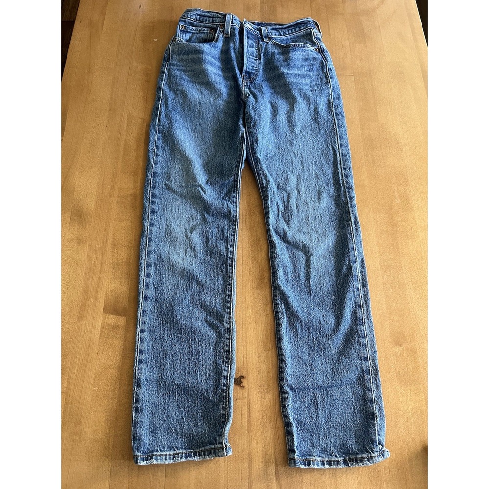 Levi's 501 Women's Jeans W26 L30 Medium Wash Straight Leg Button Fly Distressed